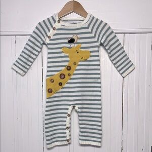 Mud Pie Striped Blue and White Giraffe Romper